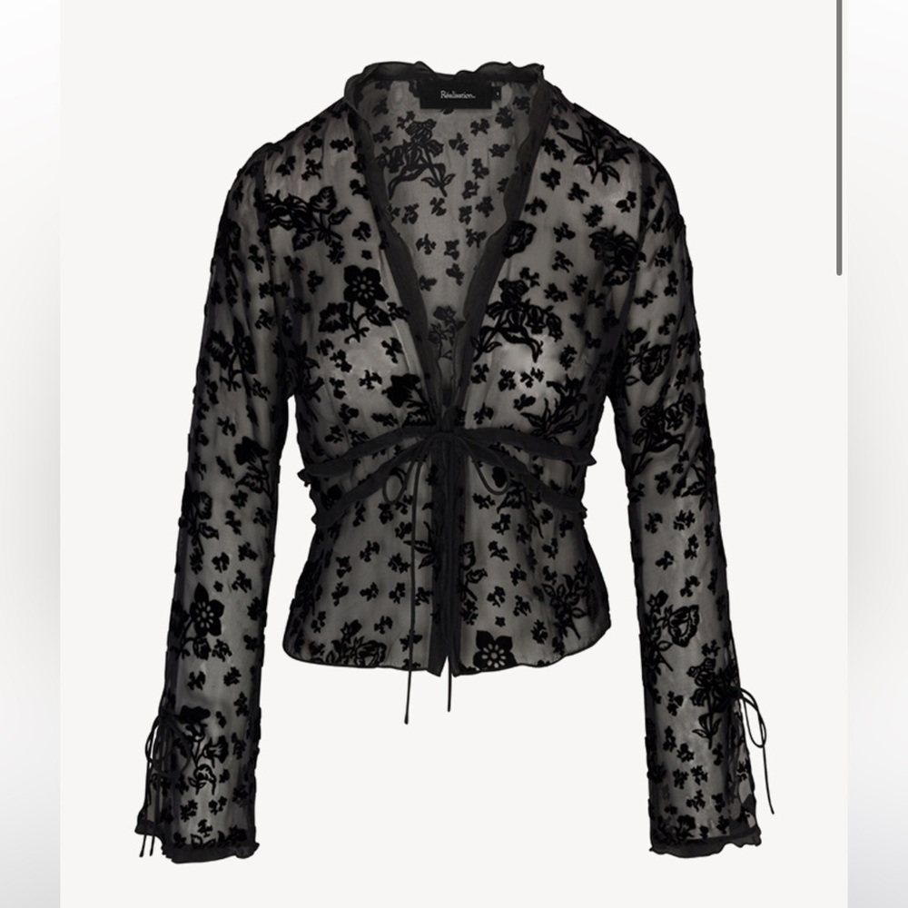Realisation Par Black Sheer Floral Blouse